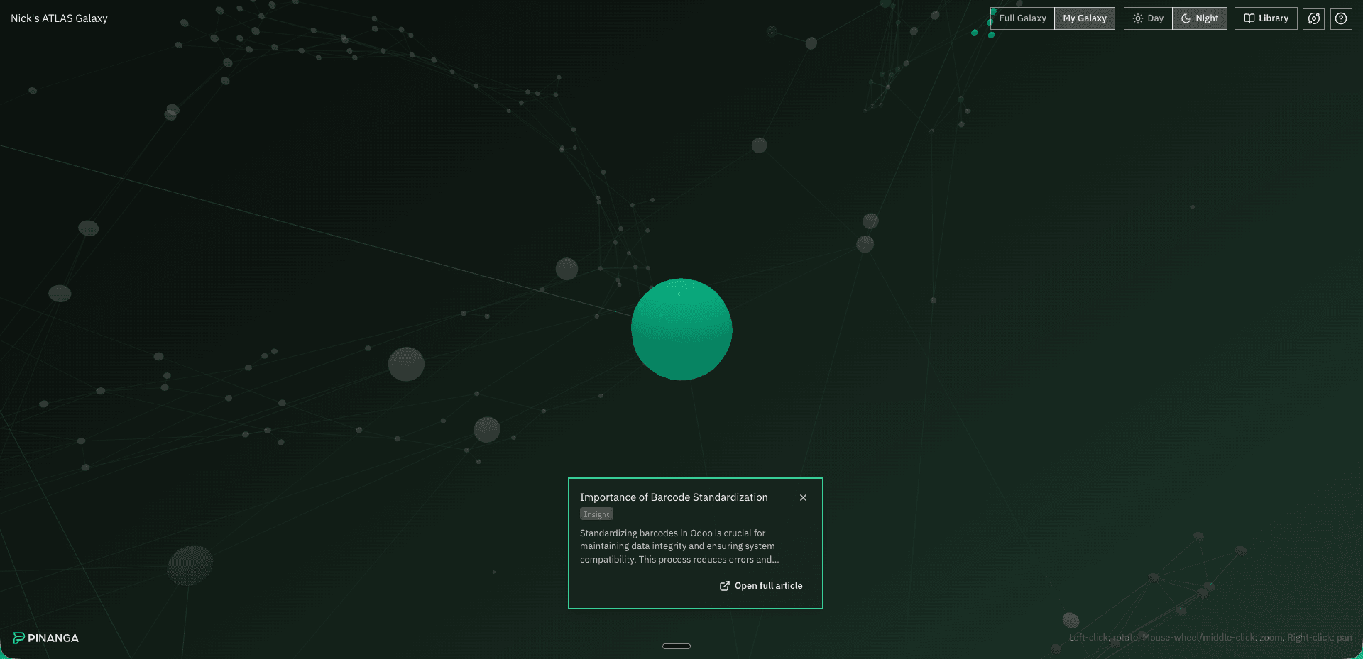 Atlas Galaxy — zoomed view showing an article surfaced from a data node